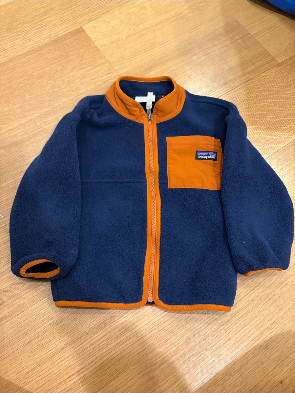 Patagonia Kids Navy and Orange Fleece Jacket